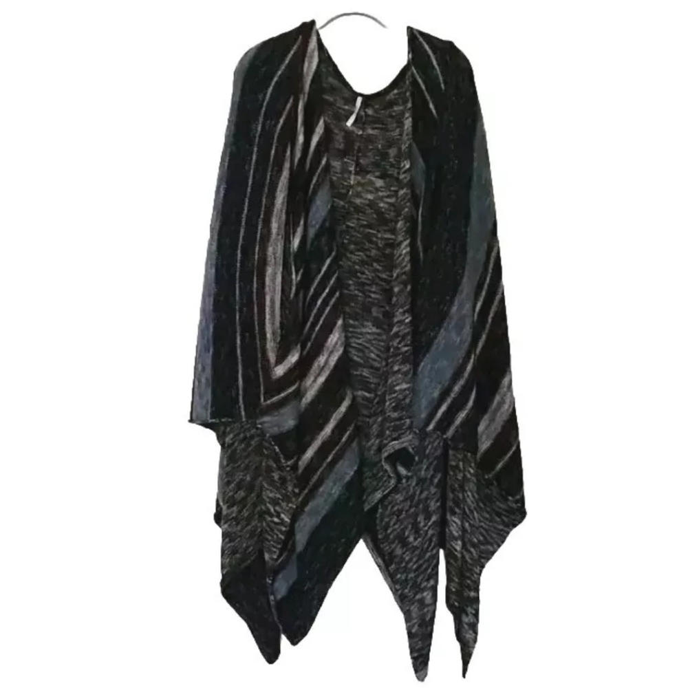 Free People Big Trail Open Cardigan Poncho Shawl Pockets Linen Blend LIKE NEW - Picture 5 of 12